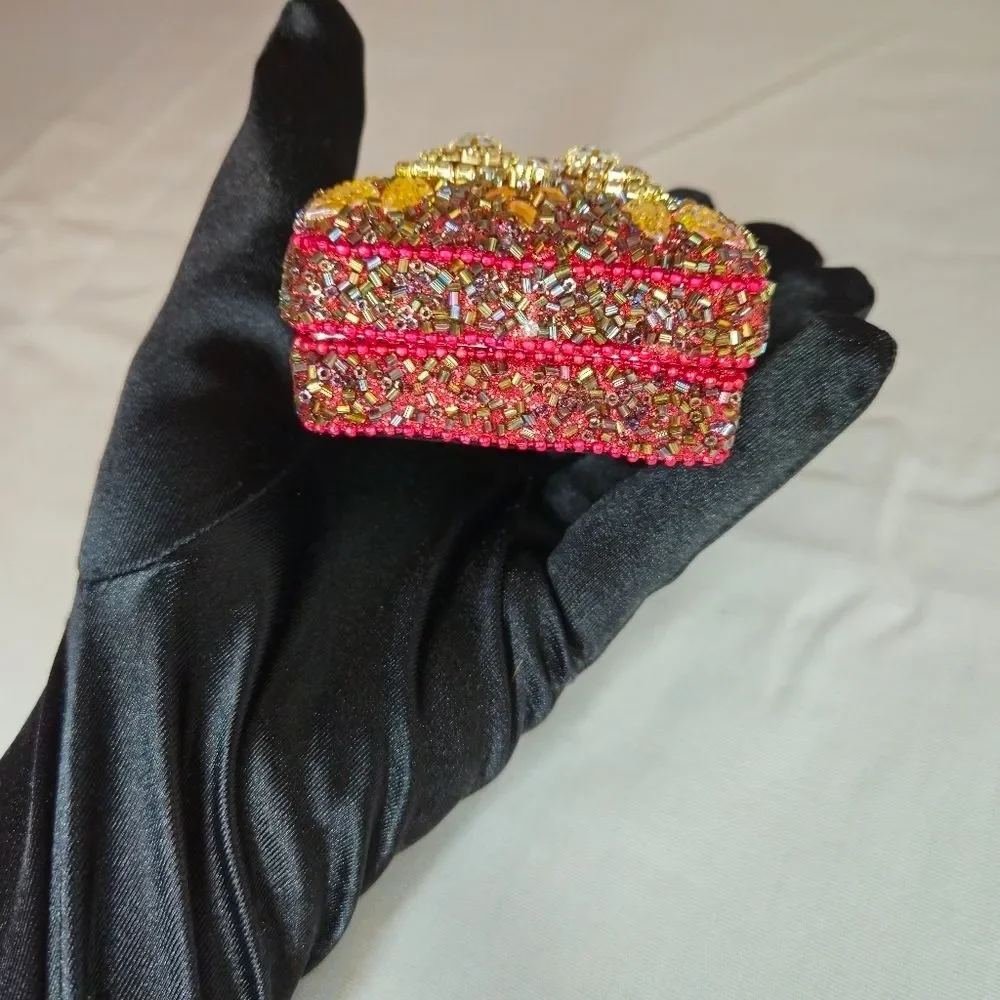 Vintage Artisan Handmade Rhinestone & Bead Trinket Box 80s-90s Made In India EUC